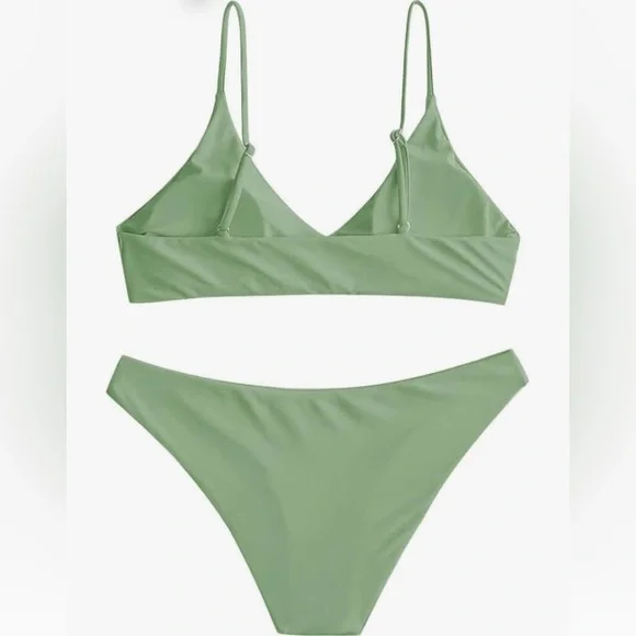 106 NWT ZAFUL Women's Solid Spaghetti Strap Bralette Bikini Set - Size Large - Picture 2 of 9